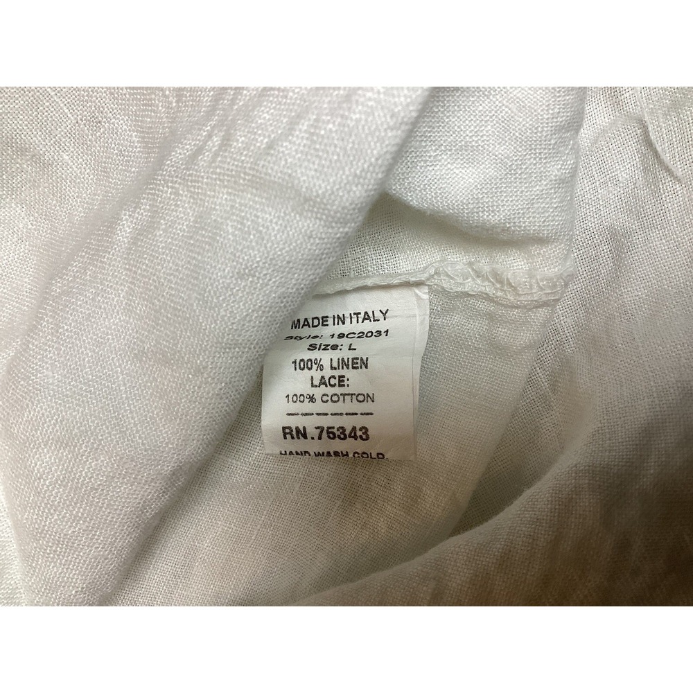Francesca Bettini Italian White Linen Women's Large Top With Lace Detail Boho - Picture 5 of 7